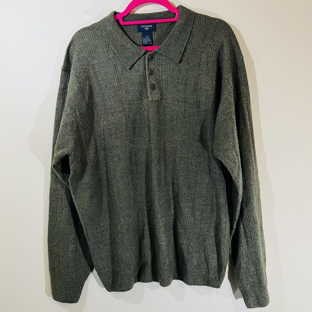 Dockers Grandpa Sweater Sz XL Long Sleeve 3 Button Collared Olive Green New Tags